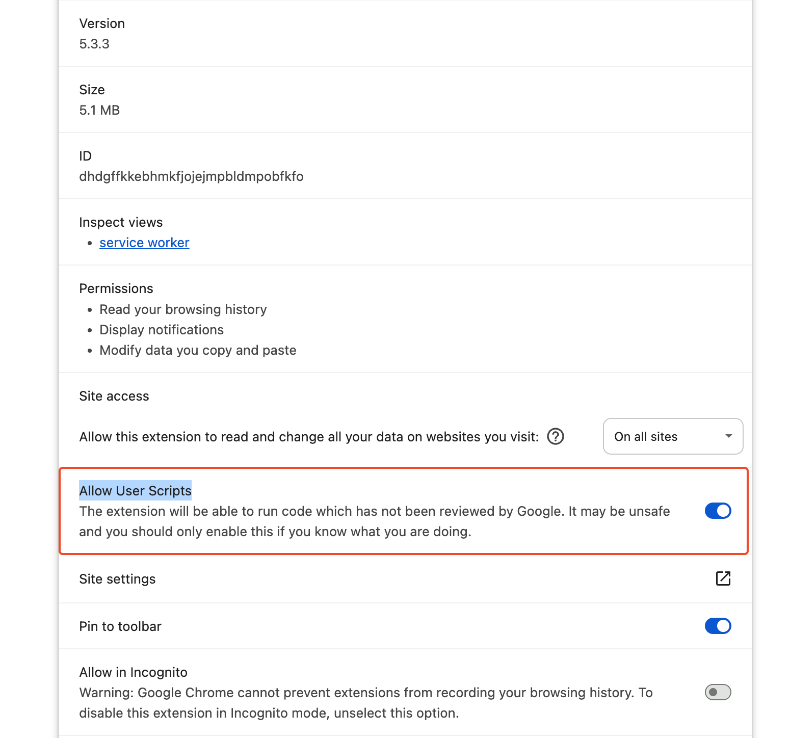 Extension Allow Scripts